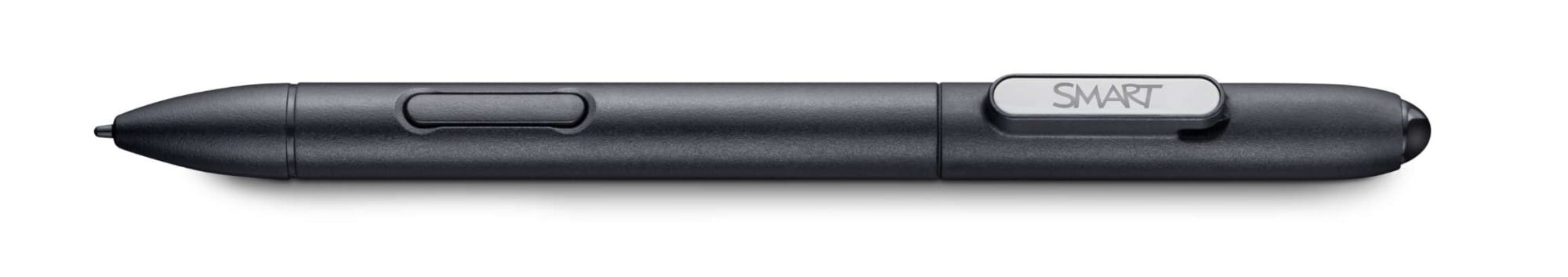 Close-up of the SMART digital ink pen used for interactive displays, highlighting the brand logo and ergonomic design for precise writing and drawing.