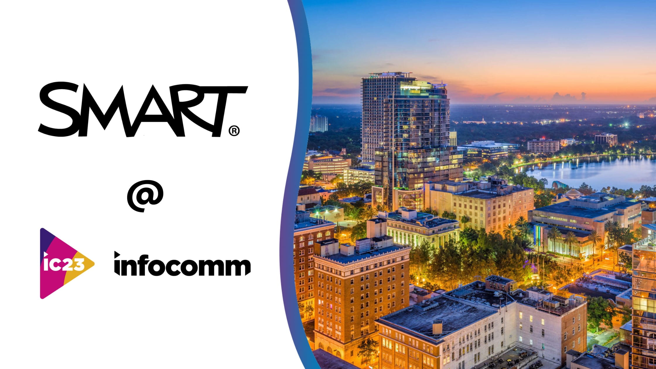Image of the SMART business event logo with a background image beside it, featured at Infocomm 2023.