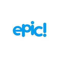 Logo of 'epic!' featuring lowercase blue letters with an exclamation mark.