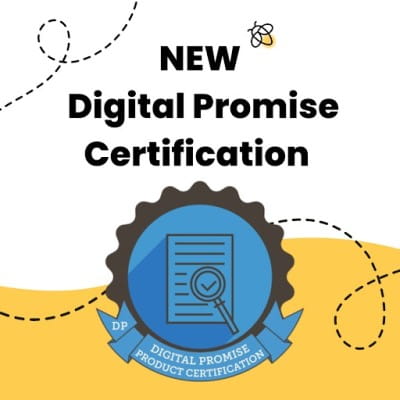 Image of the Digital Promise certification with a Lumio background. The certification states that Lumio has been awarded the Digital Promise Certification for their research-based design in instructional learning products. The certification was awarded on August 25, 2023.