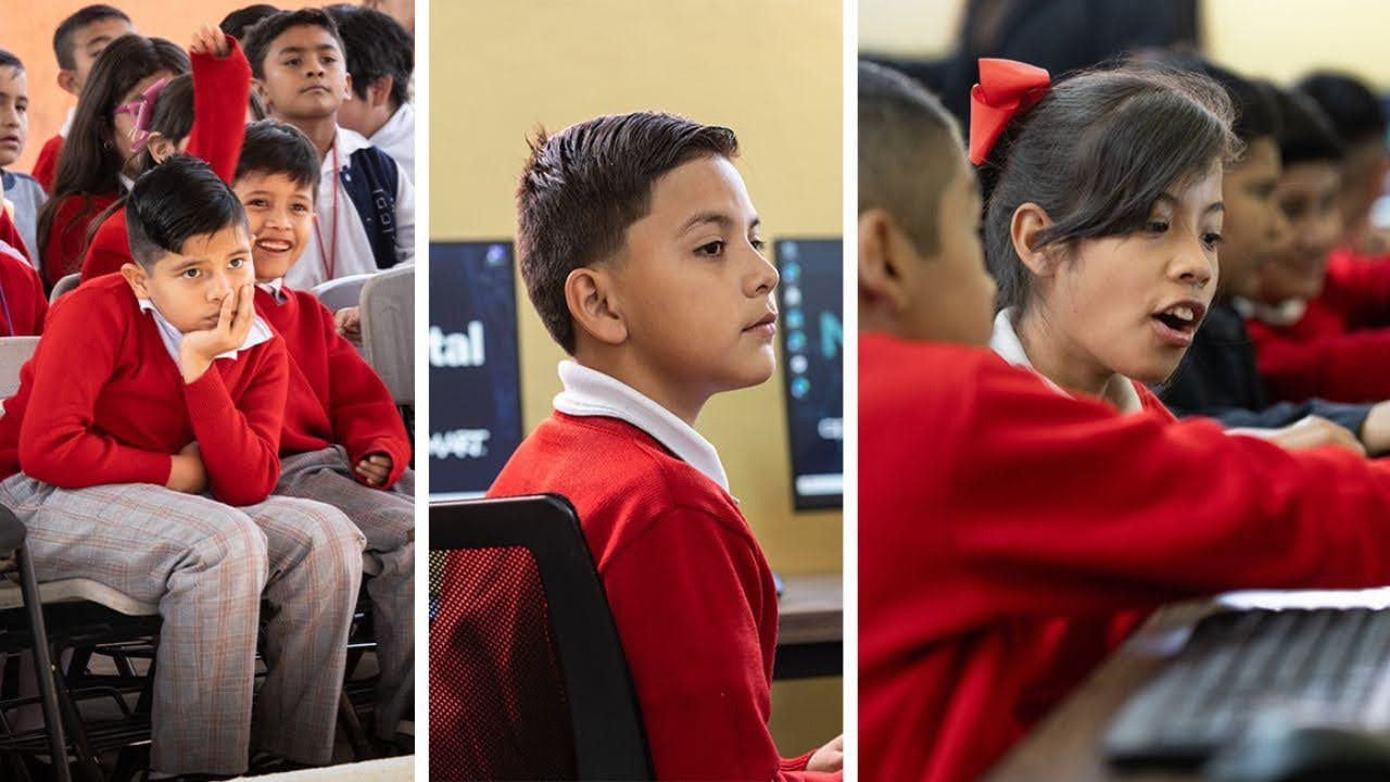 Students of Escuela Urbana experiencing new classroom tech for the first time. 