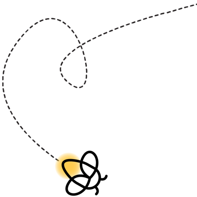 Left-oriented Lumio arrow design in yellow with a dotted trajectory.