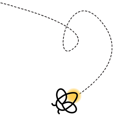 Right-oriented Lumio arrow design in yellow with a dotted trajectory.