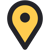 Icono de marcador de mapa o clavija de ubicación de Lumio en color amarillo.