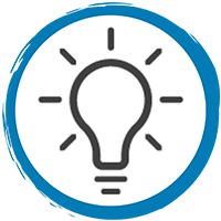 Niebieski kontur koła z ikoną żarówki