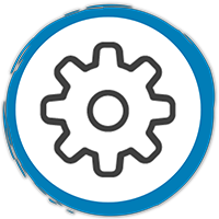 A circular image with a gear icon in the centre.