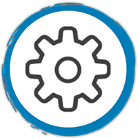 A circular image with a gear icon in the centre.