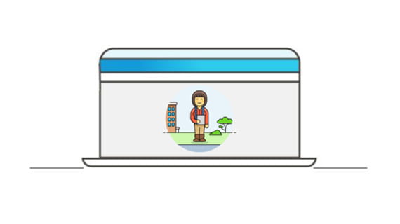 Digital illustration of a person standing outdoors next to a building on the left and a tree on the right.