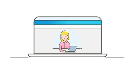 Graphic of a laptop showing an animated female teacher using a laptop, symbolizing resources and tools available for teachers in a digital educational platform.