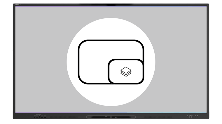 An icon representing using a separate input alongside apps on the display. The icon features a rectangular display with an additional smaller screen overlaying it, indicating a picture-in-picture effect.