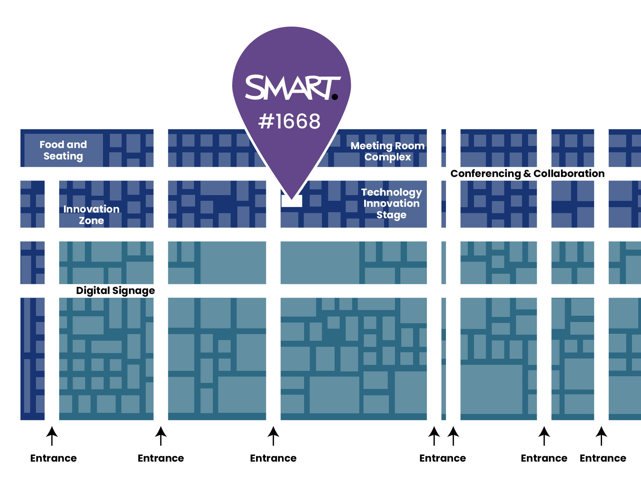 Map of Infocomm 2023 event with highlighted location of the SMART booth at #1668.