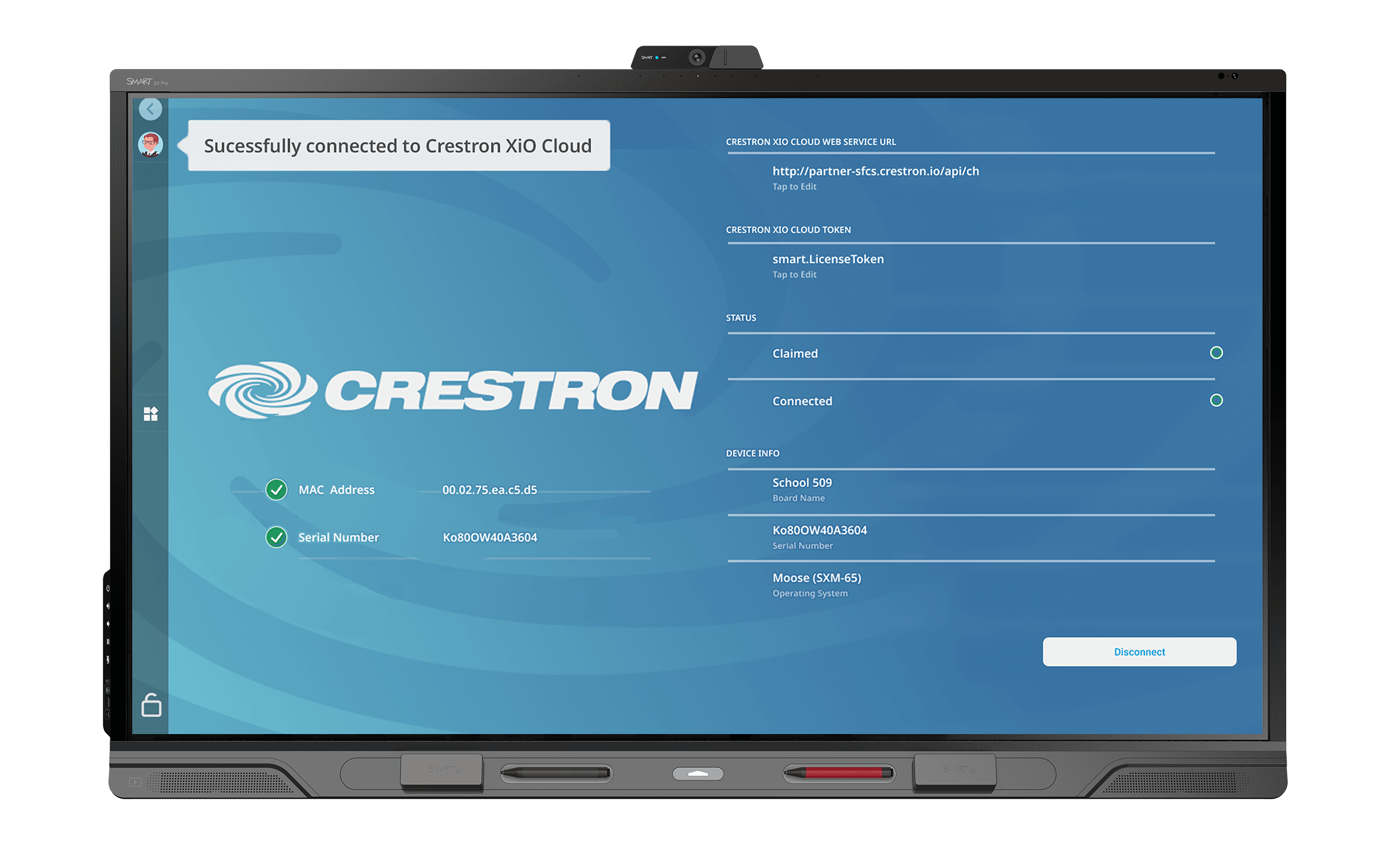 Image of the QX-PRO front panel with the Crestron beta
