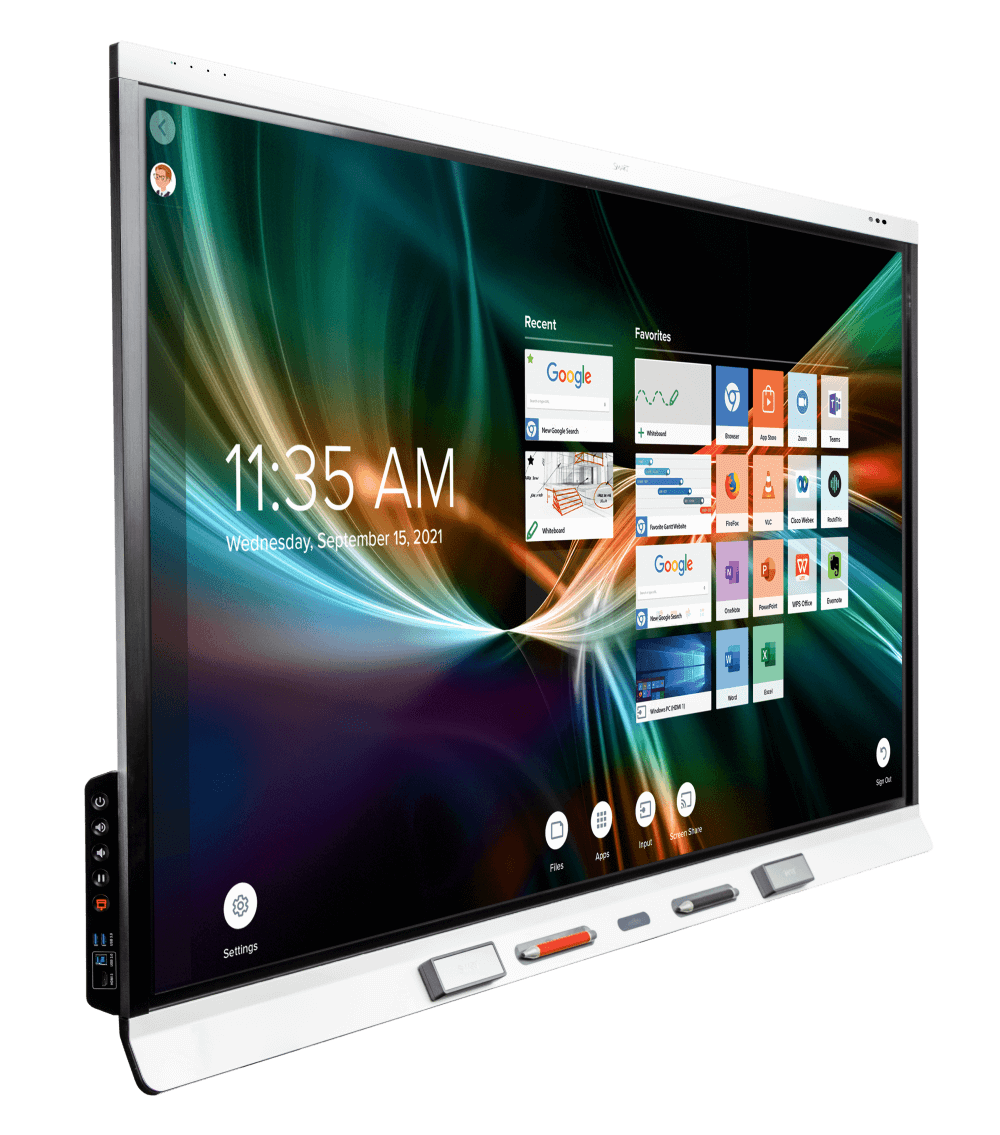 6000S Pro Series SMART board showcased on a right angle.