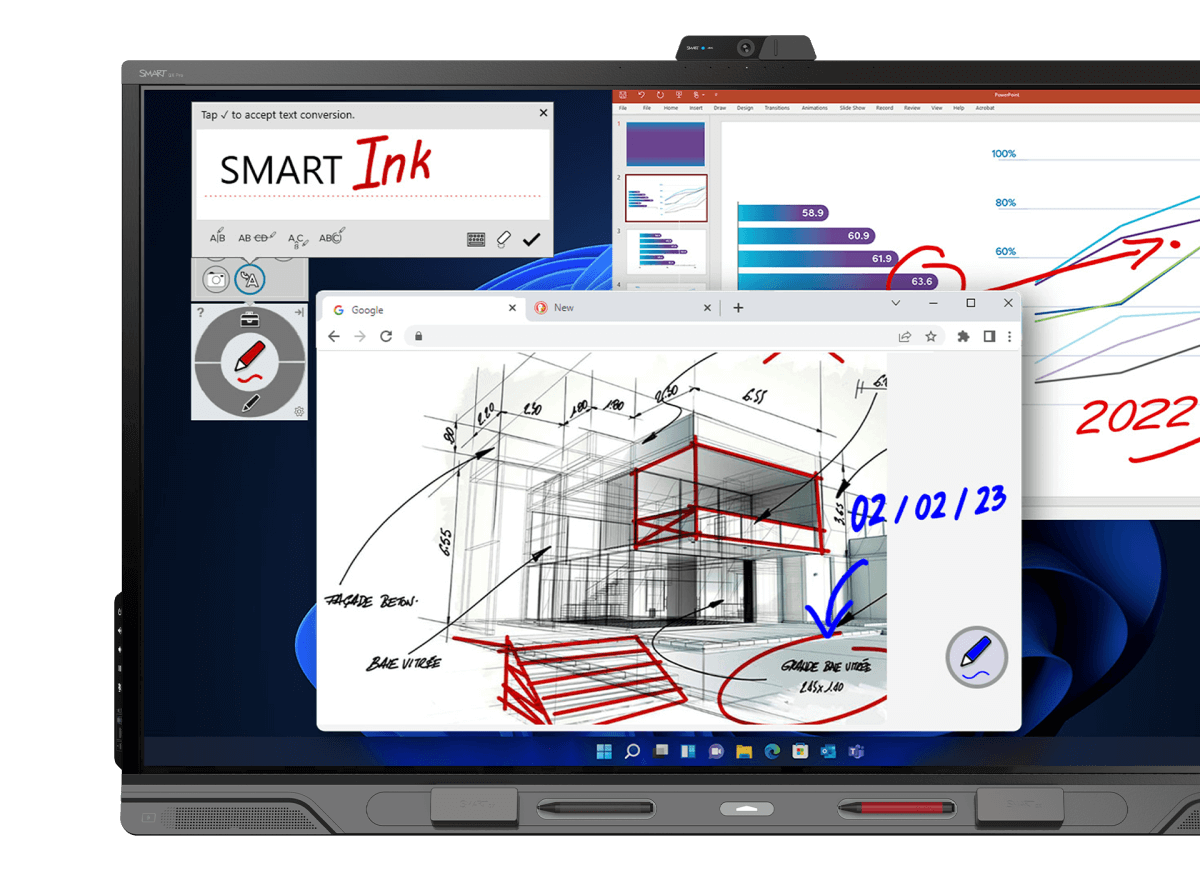 QX Pro Interactive display featuring SMART Ink with a detailed architectural drawing