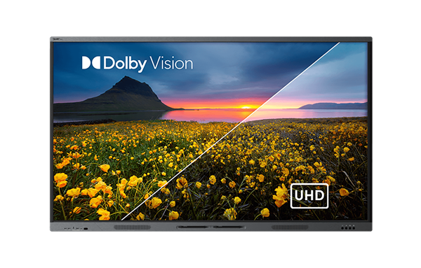 SMART Board T Pro series display showing the difference between Dolby and UHD