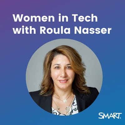 Graphic featuring an image of Roula Nasser and the text reads “Women in Tech.”
