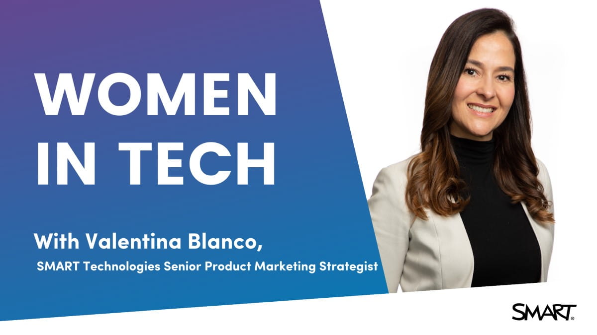 Graphic featuring an image of Valentina Blanco and the text reads “Women in Tech.”