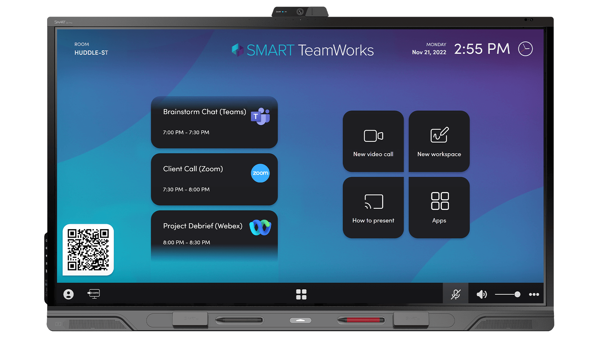 A SMART Board displaying the SMART Teamworks software. The software interface is visible on the board's screen, with various tools and features displayed.