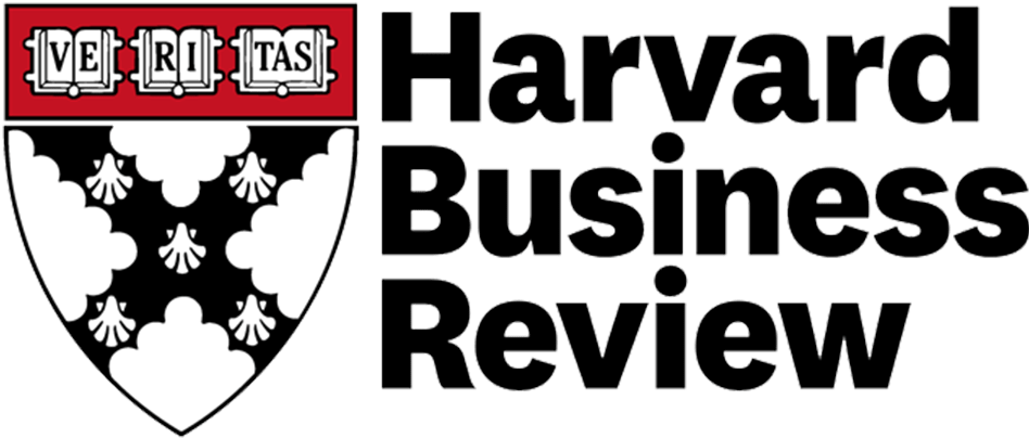Logo of Harvard Business Review featuring a black and white shield with 'Veritas' and three books, set next to the text 'Harvard Business Review'.