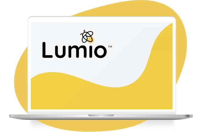Laptop screen displaying the Lumio logo, representing innovative educational software for learning environments.