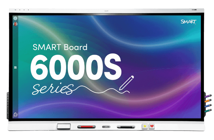 SMART Board 6000S series interactive display, featuring vibrant colors and educational tools on screen.
