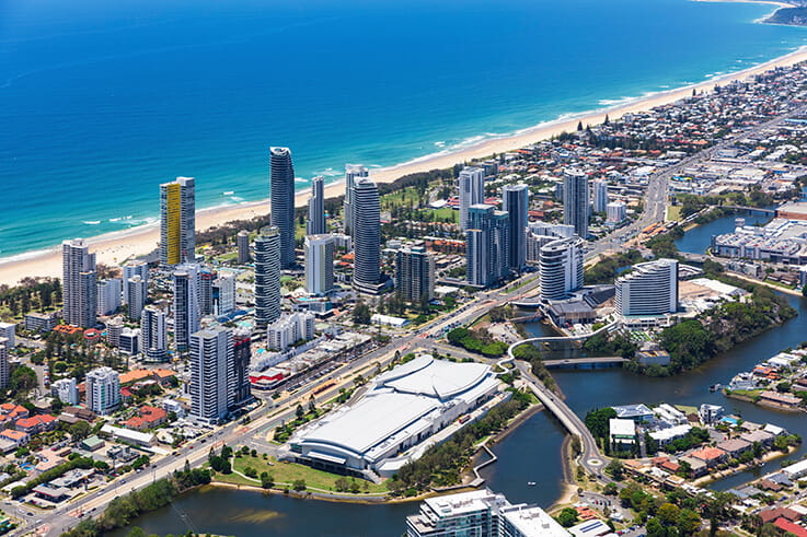Aerial view of Broadbeach in Queensland, Australia