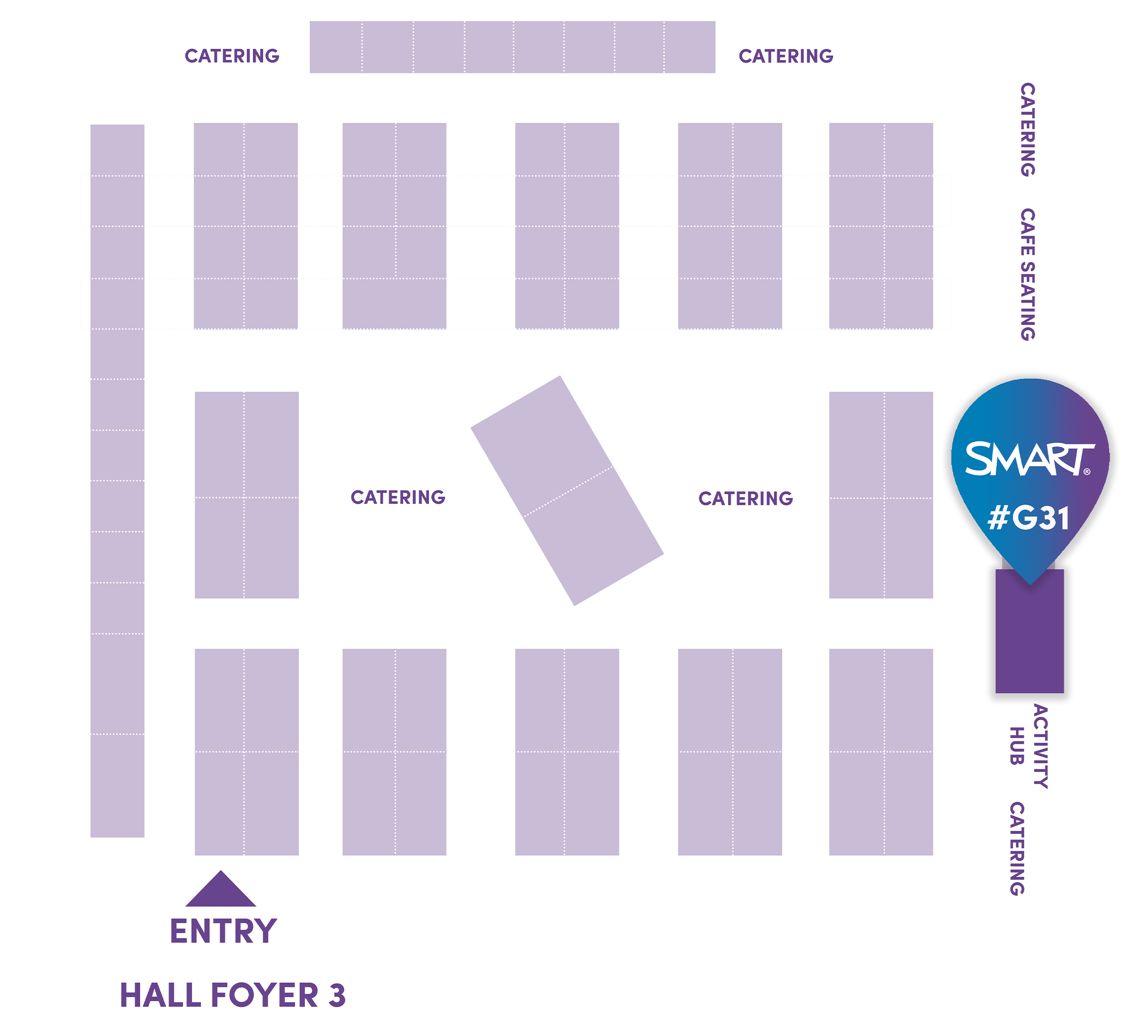 An AIS event map showing the location of the SMART booth at booth G31.