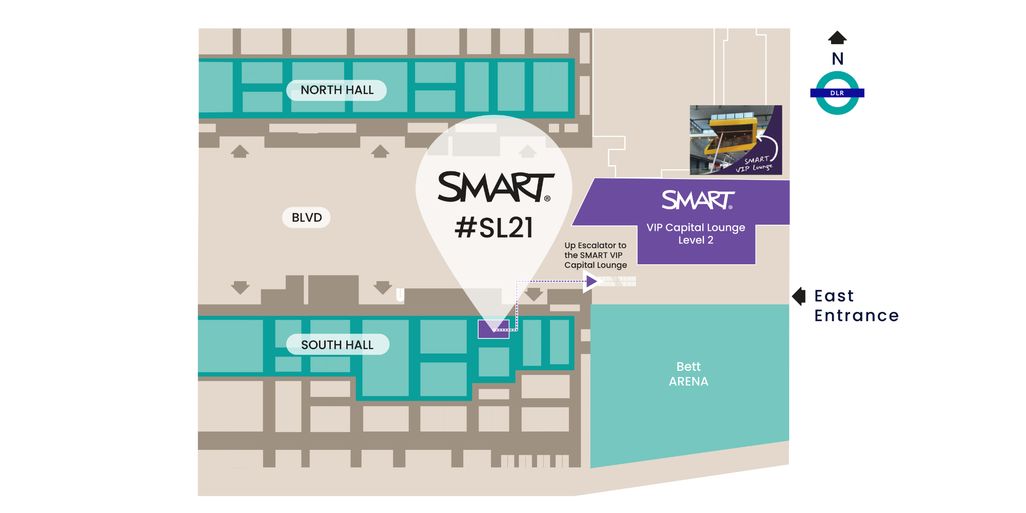 A map that shows where the stall is located for SMART at BETT 2023