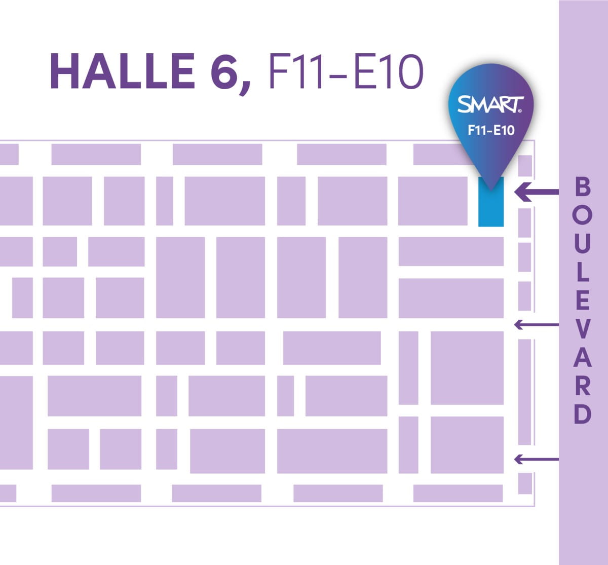 Floor plan for a trade show highlighting the SMART booth location in Hall 6, providing visitors with a map for navigation.