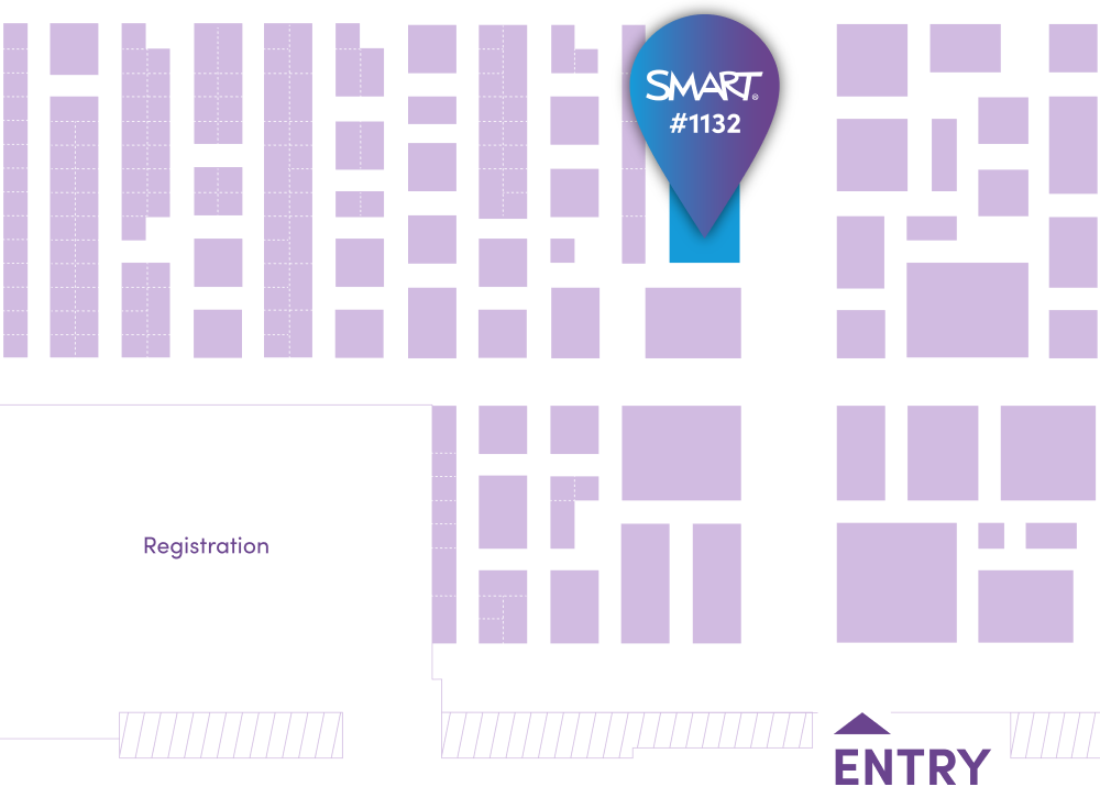 Exhibition floor plan showing the location of the SMART booth, number 1132, next to the registration entry.