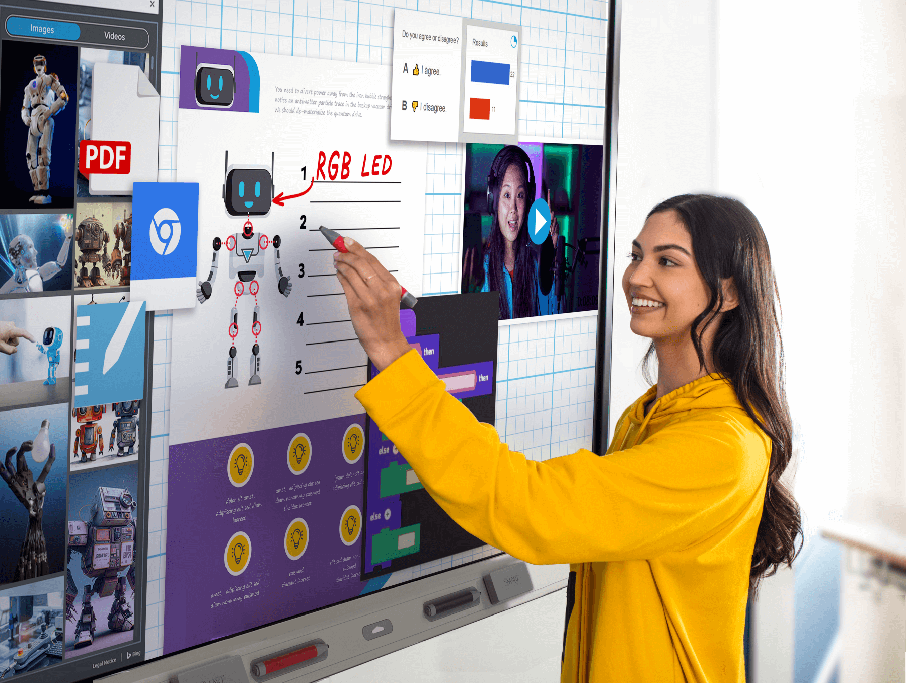 Closeup of a teacher using the SMART board