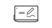 Icon depicting a built-in digital whiteboard feature for interactive display and annotation.
