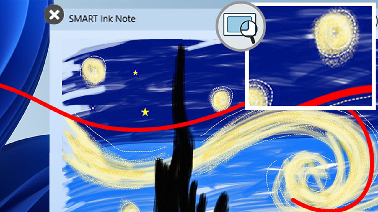 "A digital drawing inspired by Van Gogh's Starry Night with annotations using SMART Ink Note.