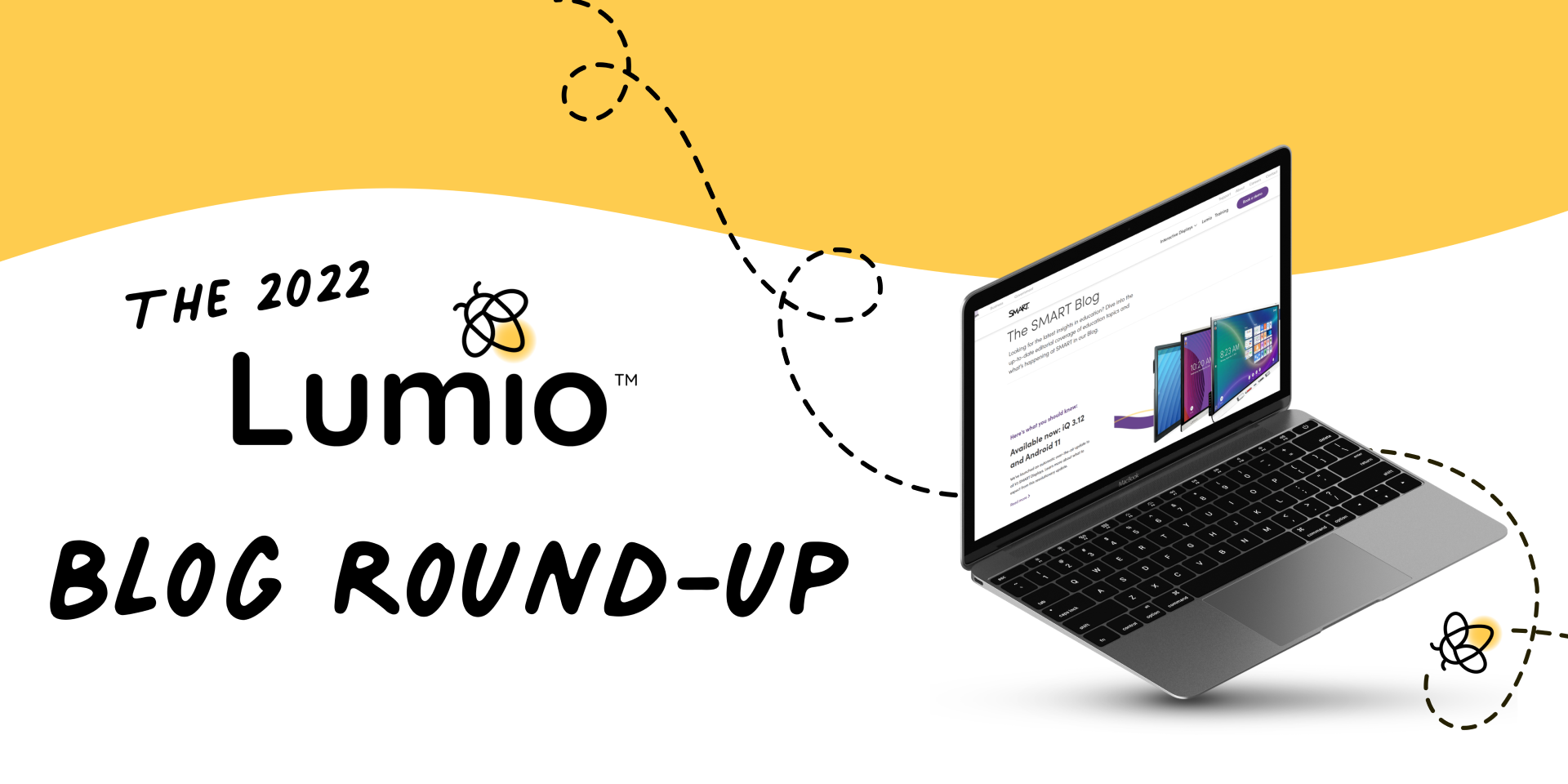 The SMART Blog preview on a laptop and text: The 2022 Lumio Blog Round-Up.
