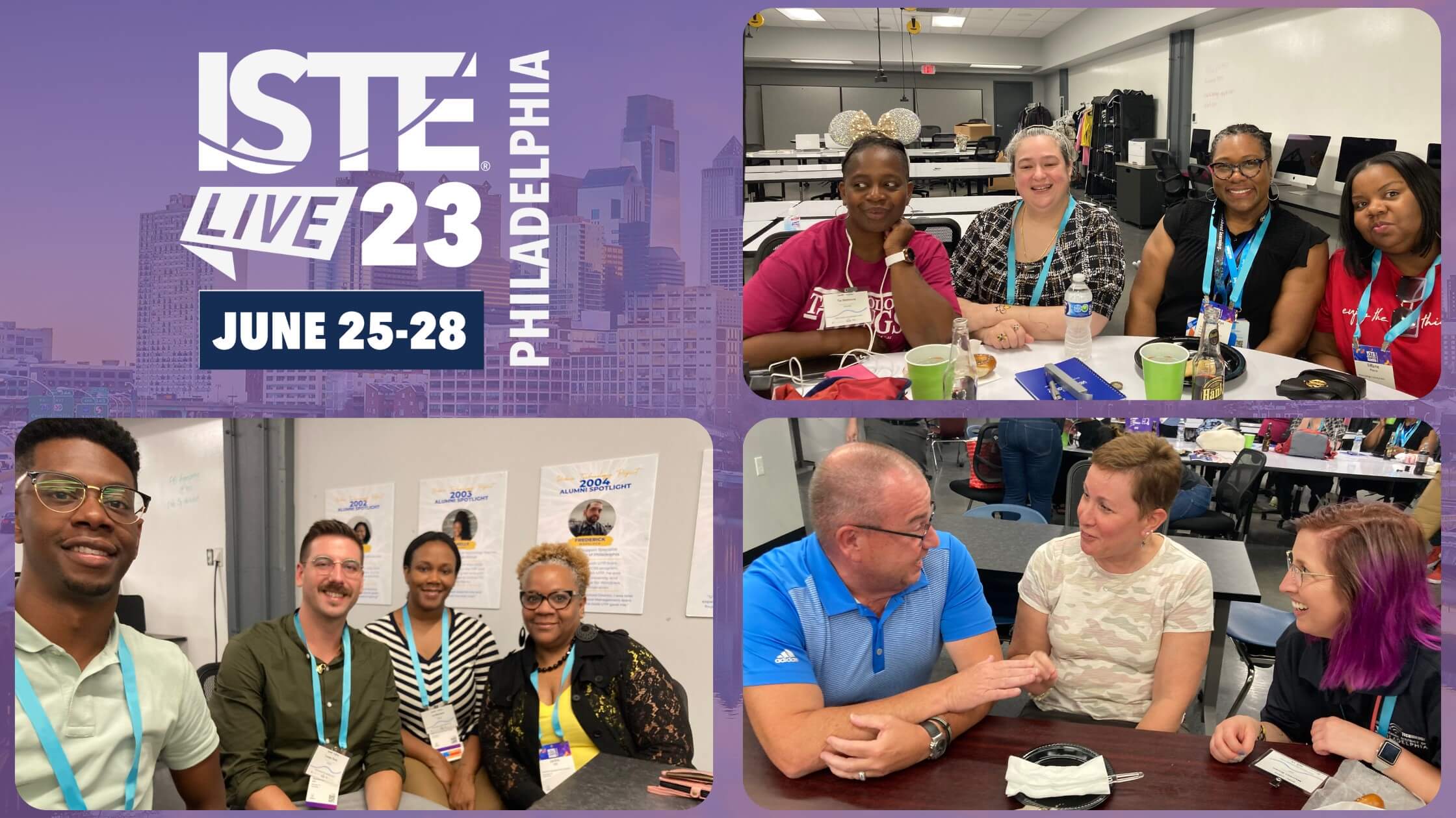 Photos from the round table at ISTE hosted by Visual Sound. Images of educators connecting and learning. 