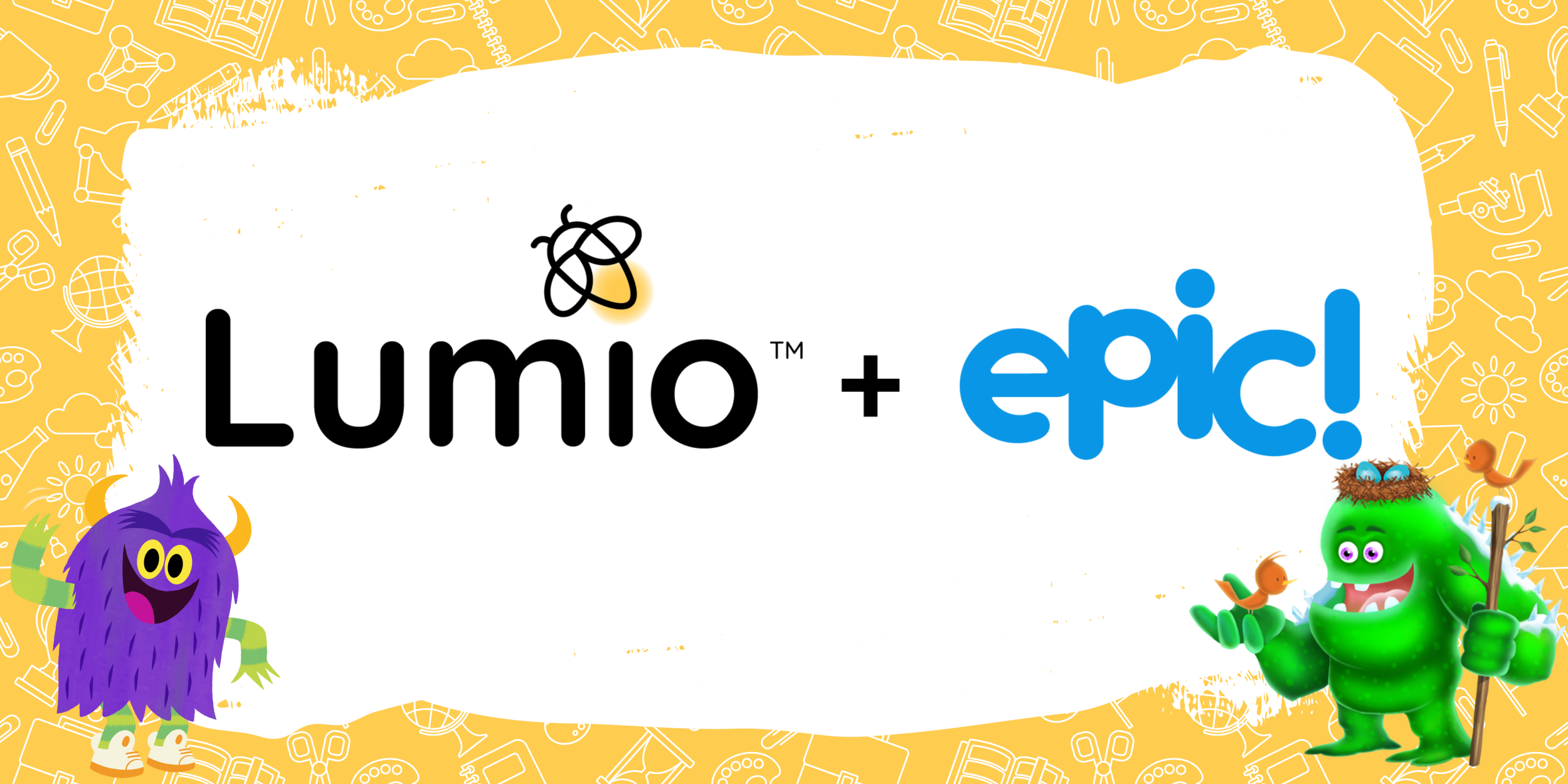 Lumio and Epic logos with two monster characters.