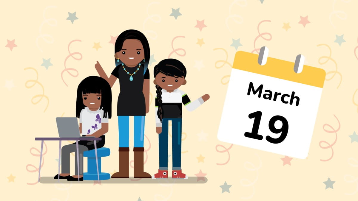 A graphic with the calendar icon showing March 19th, representing International Day for Digital Learning, along with party streamers in the background.
