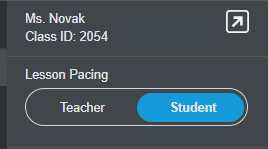 screenshot of Lumio's interface showcasing the option to switch between teacher-paced and student-paced learning during lesson delivery.
