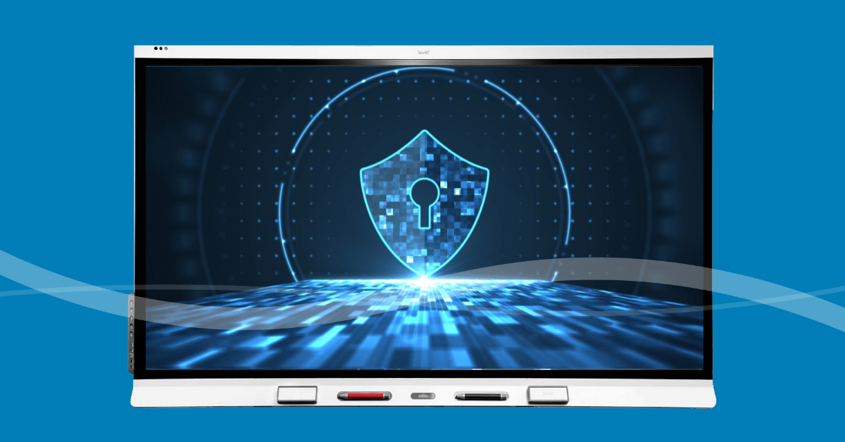 Three SMART Board displays show security iconography.