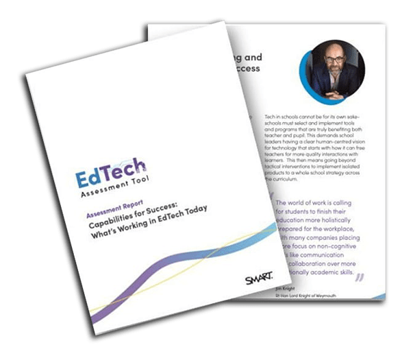 Promotional graphic for 'Australian Insights'. The image shows two overlapping report covers with the title 'EdTech Capabilities for School Success'.