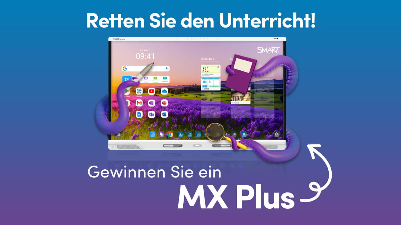 SMART Board MX Plus display with cartoon octopus arms.