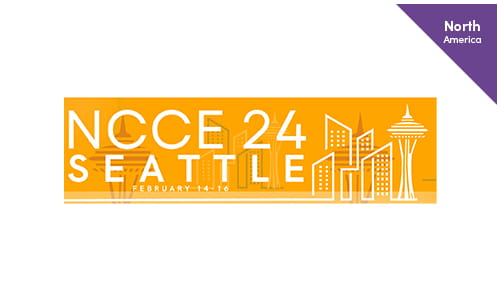 Image showcasing details for NCCE 2024 Conference, including the event dates (February 14 - 16, 2024) and venue (Seattle, WA).