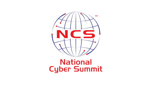 Logo for the National Cyber Summit (NCS) featuring a red and blue globe.
