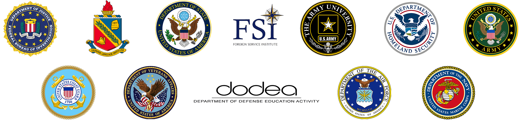 A collection of official seals from U.S. government agencies and military branches, indicating their trust in SMART technology for enhancing productivity and efficiency.