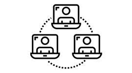 Icon of connected laptops and a user, symbolizing online learning or conferencing.