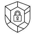 Icon representing protected with a shield and lock