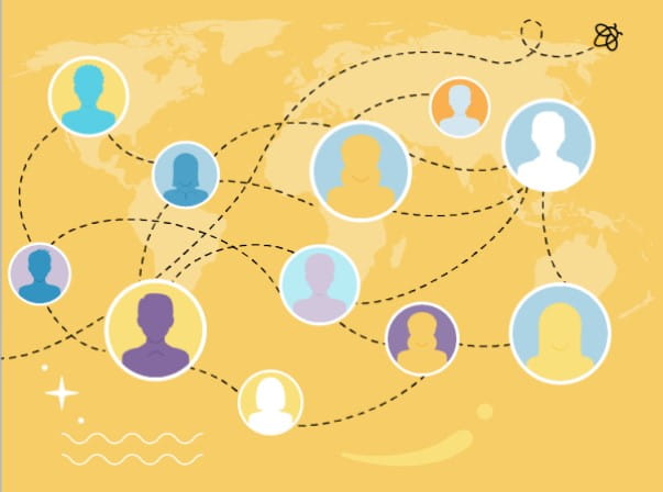 Graphic depicting a network of professional educators symbolizing a community for sharing knowledge and leadership skills with Lumio.