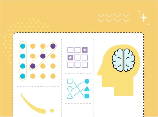 An image of a stylized brain icon next to assorted shapes and patterns that represent quick, engaging brain break activities to keep students focused.
