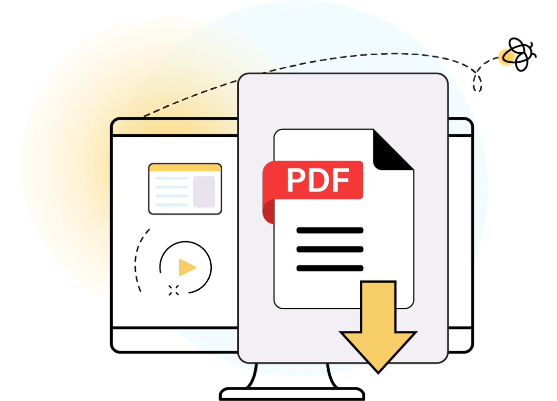 Illustration showing a PDF download icon for sharing Lumio benefits with school or district administrators.