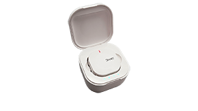 SMART SoundLift with charging case open and transmitter